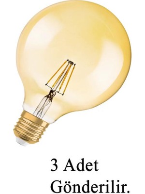 Osram Vintage 6,5W (55W) Dim Glop Rustik Ampul - Sarı (3 Adet) Işığı Kısılabilir Dekoratif Lamba