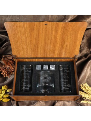 Hediyelerin Efendisi Ahşap Kutulu Isim & Söz Yazılı Rakı & Viski Kadehi Seti