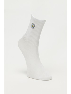 Lee Yüksek Kesim Beyaz Tekli Çorap