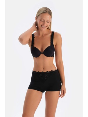 Siyah Dantel Detaylı Premıum Basıc Kadın Boxer
