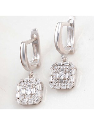 Turtcest Gümüş Kare Zirkon Taşlı Kadın Küpe