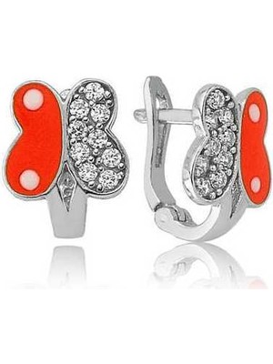 Turtcest Gümüş Turuncu Kelebek Çocuk Küpesi