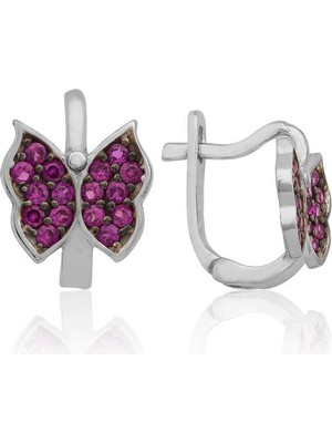 Turtcest Gümüş Pembe Kelebek Çocuk Küpesi