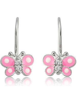 Turtcest Gümüş Sallantılı Pembe Kelebek Çocuk Küpesi