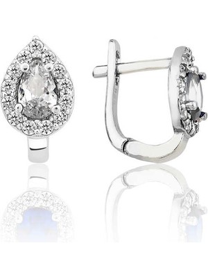 Turtcest Gümüş Beyaz Taşlı Damla J Kadın Küpe