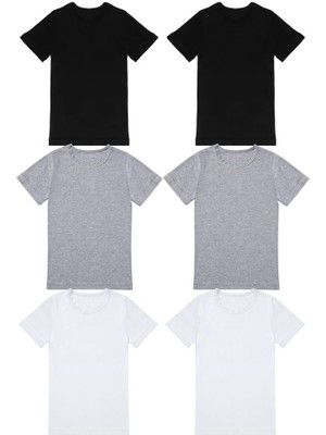 Kız Çocuk %100 Pamuk 6lı Bisiklet Yaka Tshirt 1132 ONL-02608