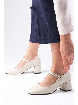 Mio Gusto Mallory Ten Rengi Yuvarlak Burunlu Kadın Blok Topuklu Ayakkabı