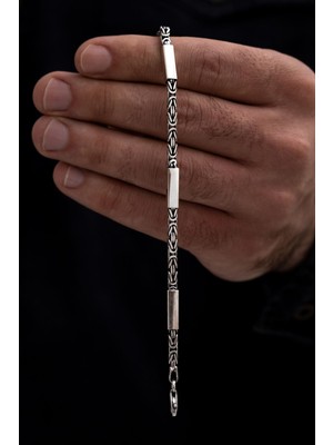 Osmanlı Gümüş Kare Parçalı Kral Gümüş Bileklik 2,8mm Orta Kalınlıkta Erkek İçin Şık Aksesuar
