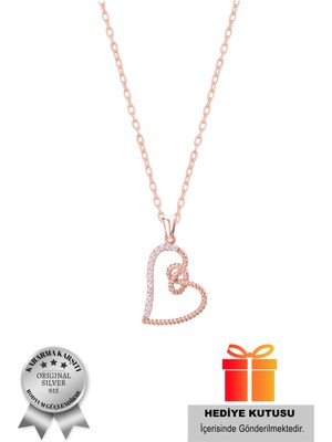 925 Ayar Gümüş Zirkon Taşlı Kalp Model Kolye