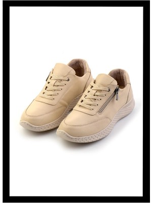 Bambi Bej Hakiki Deri Kadın Sneaker K01331801103