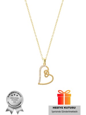 925 Ayar Gümüş Zirkon Taşlı Kalp Model Kolye