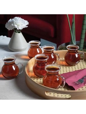 Yenimiyeni Keyfi Ala Borosilikat Kulplu 6 Lı Çay Bardağı