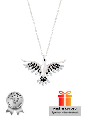 925 Ayar Gümüş Zümrüdü Anka Kuşu Kadın Kolye (Özel Kutulu)