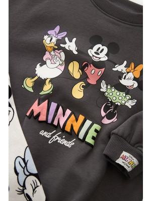 Ladin Store Yeni Sezon Kız Çocuk Minnie Mouse Baskılı Pamuklu Alt-Üst Fitilli Taytlı Takım