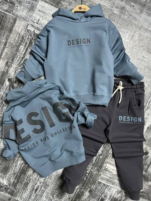 Ayliz Kids Design Arka Baskı Kapüşonlu Unisex Takım