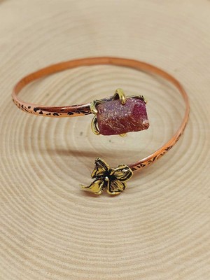 Yaşam Tohumu Yakut Taşı Çiçek Motifli Bakır Bileklik (53030)