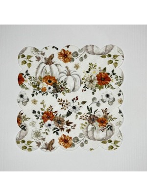 Deco Sulu Boya Beyaz Kabak Desenli Dijital Baskılı Lazer Kesim Kokteyl Peçetesi