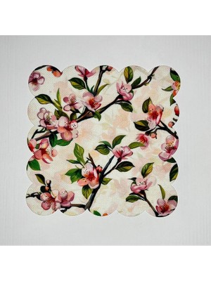 Deco Sulu Boya Pembe Çiçek ve Dallar Desenli Dijital Baskılı Kokteyl Peçetesi