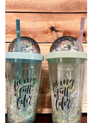 Ciyu Fenomen Işıklı Pipetli Gökkuşağı Figürlü Smoothie Bardak Suluk