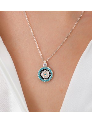 925 Ayar Gümüş Yuvarlak Model Nazar Boncuğu Kadın Kolye(Özel Kutulu)