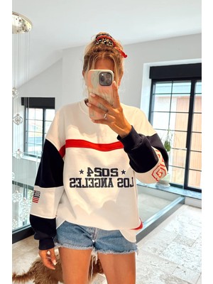 Neşeli Butik Kadın Bisiklet Yaka Los Angeles Sweat NBMYLK23