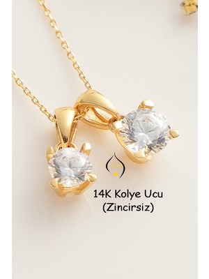 Garo Gold Garogold 5mm 14AYAR Altın Tektaş Kolyeucu,(Zincirsiz), 14K Tektaş Kolye