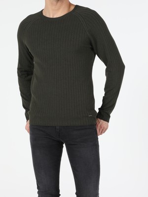 Slim Fit Bisiklet Yaka Erkek Haki Kazak Cl1047125