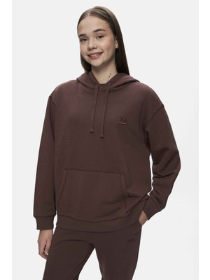 Weber Kahve Bisiklet Yaka Nakışlı Oversize Kadın Sweatshirt