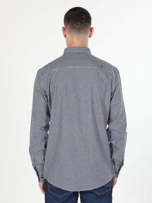 Regular Fit Shirt Neck Erkek Lacivert Uzun Kol Gömlek Cl1044227