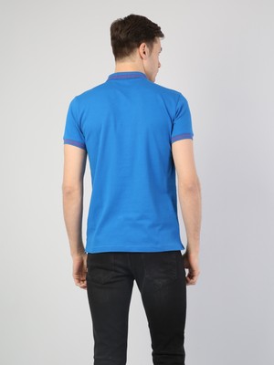 Slim Fit Polo Yaka  Erkek Mavi Kısa Kol Tişört Cl1040747