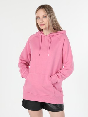 Regular Fit Kapüşonlu Pembe Kadın Sweatshirt