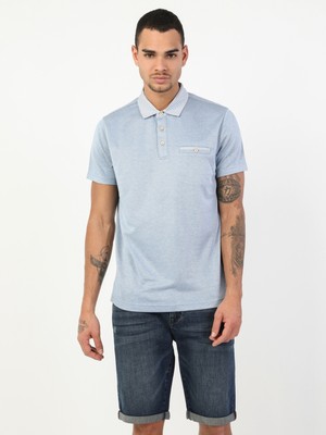 Regular Fit Polo Yaka  Erkek Mavi Kısa Kol Tişört Cl1046483