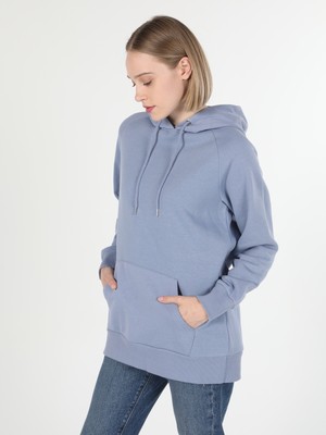 Regular Fit Kapüşonlu Mor Kadın Sweatshirt