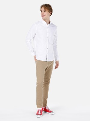 Slim Fit Shirt Neck Erkek Beyaz Uzun Kol Gömlek Cl1048576