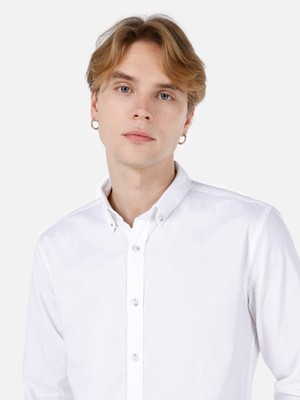 Slim Fit Shirt Neck Erkek Beyaz Uzun Kol Gömlek Cl1048576