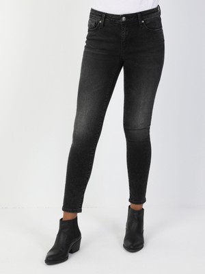 759 Lara Orta Bel Dar Paça Super Slim Fit Gri Kadın Jean Pantolon Cl1048689