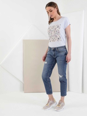 892 Alına Orta Bel Daralan Paça Slim Boyfriend Fit Mavi Kadın Jean Pantolon Cl1049675