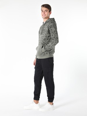 Regular Fit Baskılı Kapüşonlu Yeşil Erkek Sweatshirt Cl1060901