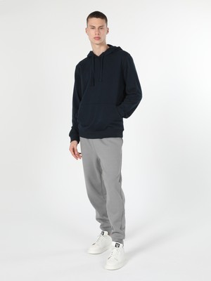 Regular Fit Kapüşonlu Mavi Erkek Sweatshirt Cl1055785