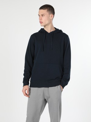 Regular Fit Kapüşonlu Mavi Erkek Sweatshirt Cl1055785