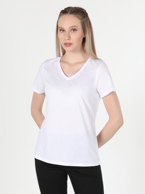 Regular Fit Basic Beyaz Kadın Kısa Kol Tişört Cl1058494