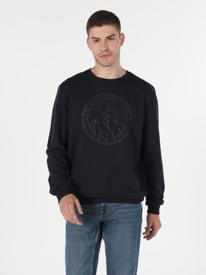 Regular Fit Normal Kesim Baskılı Lacivert Erkek Sweatshirt Cl1060128