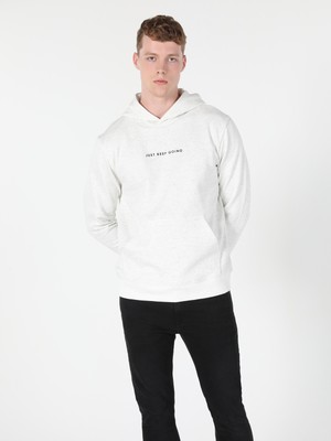 Regular Fit Baskılı Kapüşonlu Beyaz Erkek Sweatshirt Cl1059904