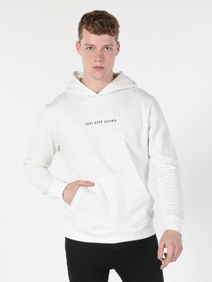 Regular Fit Baskılı Kapüşonlu Beyaz Erkek Sweatshirt Cl1059904