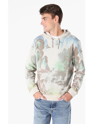 Regular Fit Kapüşonlu Baskılı Taş Erkek Sweatshirt Cl1059897