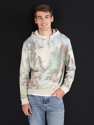 Regular Fit Kapüşonlu Baskılı Taş Erkek Sweatshirt Cl1059897