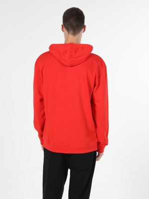 Comfort Fit Kapüşonlu Baskılı Kırmızı Erkek Sweatshirt Cl1059960