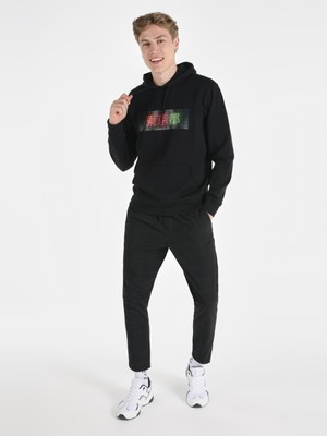 Regular Fit Baskılı Kapüşonlu Siyah Erkek Sweatshirt Cl1059894