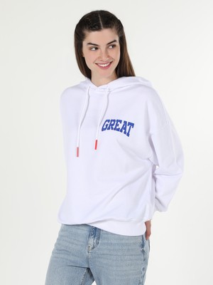 Regular Fit Yazı Baskılı Beyaz Kadın Sweatshirt Cl1060169