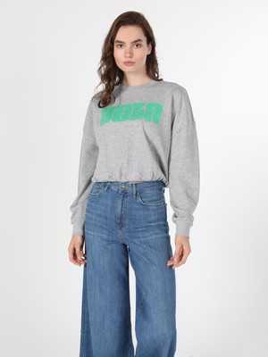 Comfort Fit Baskılı Gri Kadın Sweatshirt Cl1060558